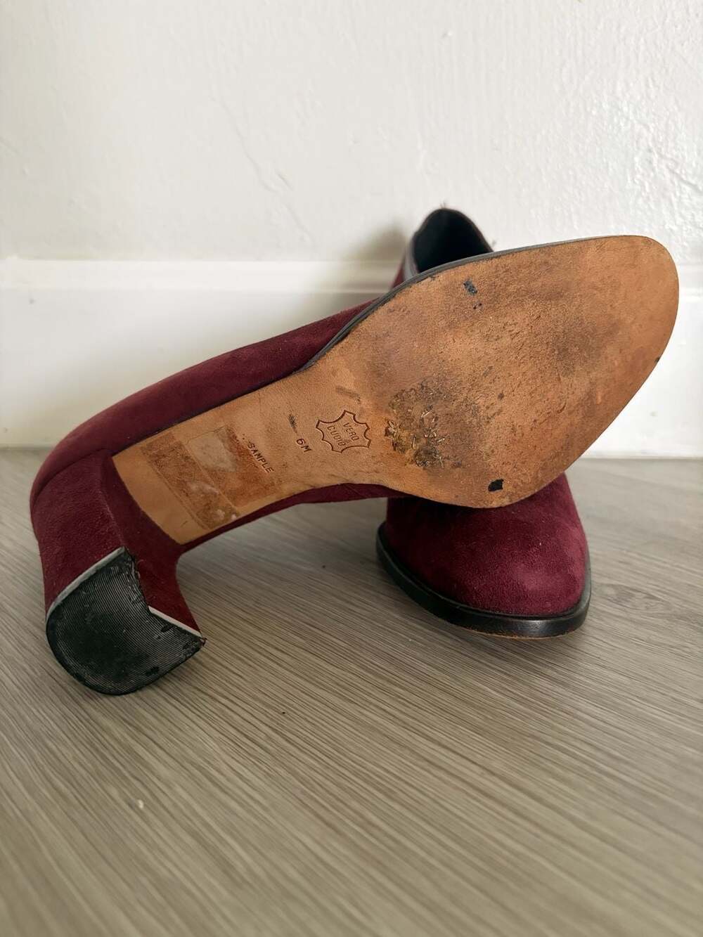 Enzo Angiolini Pumps Size 6M Burgundy Suede Patent Leather Block Heel - Picture 4 of 6